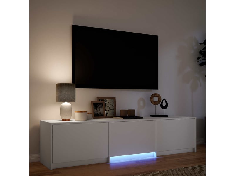  Meuble tv - banc tv - meuble de rangement avec led 165 x 34 x 40 cm blanc bois d’ingénierie  - Conforama D