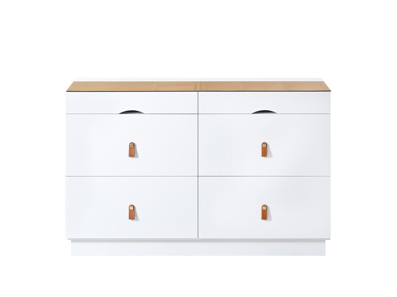  Commode 6 tiroirs avec plateau en verre en panneau de particules blanc 120x40x78 cm - pangivo  - Conforama A