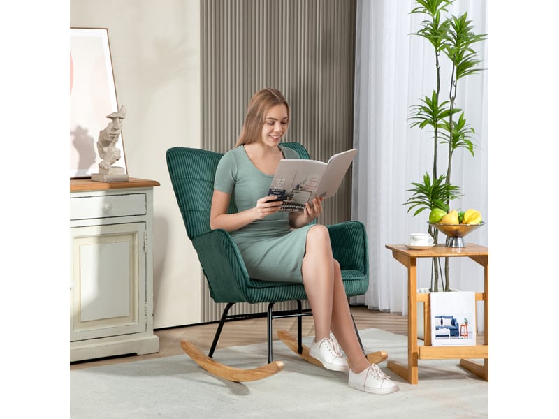  Fauteuil à bascule vert foncé 71 x 98 x 101 cm en polyester, dossier haut et accoudoirs rembourrés  - Conforama B
