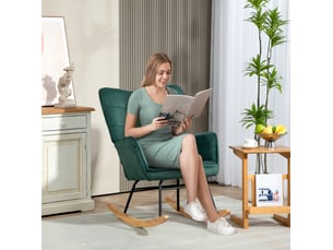 Fauteuil à bascule vert foncé 71 x 98 x 101 cm en polyester, dossier haut et accoudoirs rembourrés