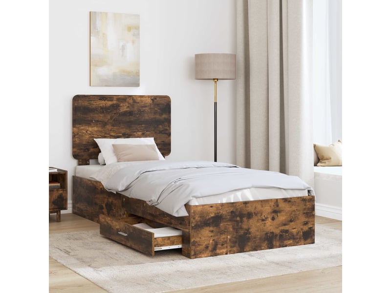 Lit simple- lit adulte - cadre de lit chêne fumé 100 x 200 cm bois d'ingénierie - Conforama B