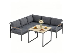 Salon de jardin d'angle 5 places avec table basse, gris foncé