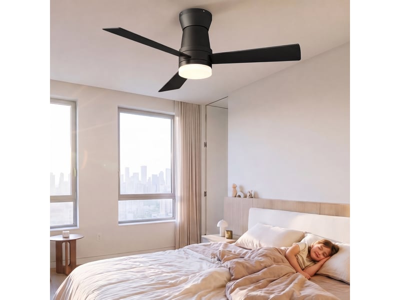  Ventilateur de plafond avec led - 52 pouces - 3 pales en contreplaqué, silencieux  - style moderne - noir  - Conforama B