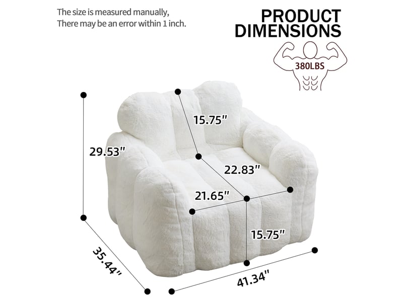  Fauteuil 1 places - 105x90x75cm - design pétales fleur, chauffeuse rembourrée effet fourrure avec dossier forme cœur - blanc  - Conforama E