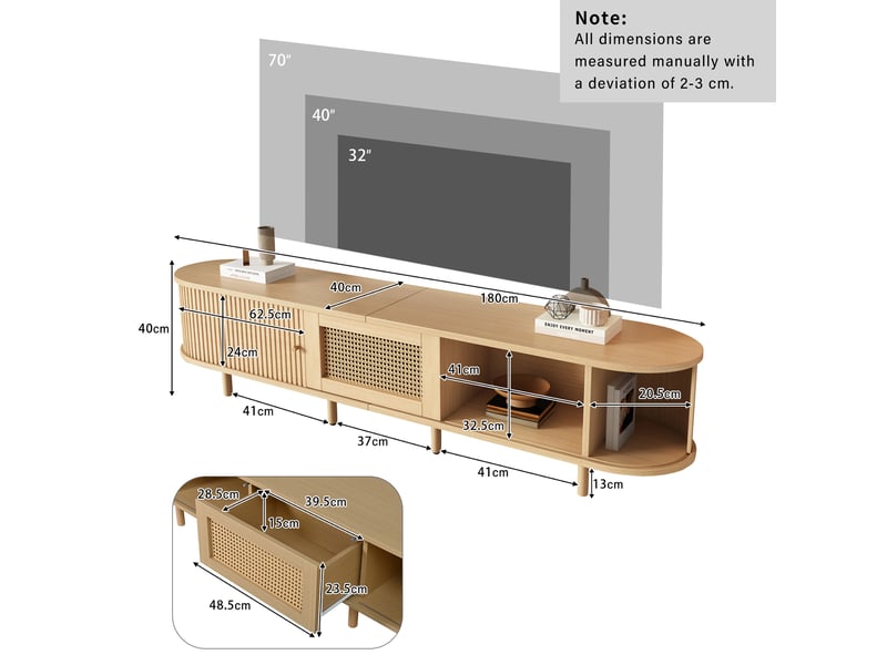  Meuble tv bas en mdf 1 tiroir et 2 portes coulissantes 180 x 40 x 40 cm N625P254040N - Conforama C