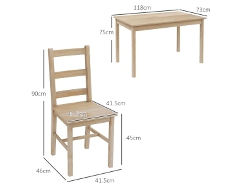  Ensemble table à manger rectangulaire et 4 chaises en bois, naturel, 118 cm  - Conforama C