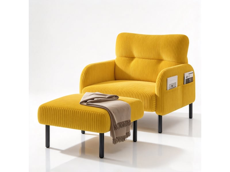  Fauteuil individuel en tissu velours côtelé avec repose-pieds, accoudoirs munis de poches latérales, structure métallique stable DUD2018 - Conforama A