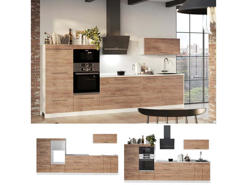  Vicco cuisine, chêne de force doré, 340cm, pt chêne  - Conforama D