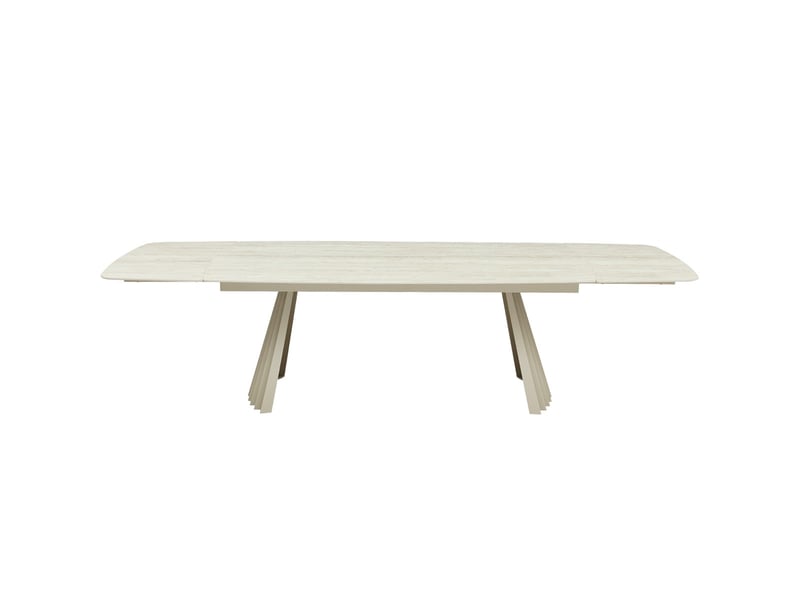  Table à manger rectangulaire extensible 8-12 pers. En céramique effet travertin et piètement blanc 200-300x100 cm - bruma Bruma - Conforama A