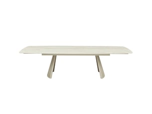 Table à manger rectangulaire extensible 8-12 pers. En céramique effet travertin et piètement blanc 200-300x100 cm - bruma