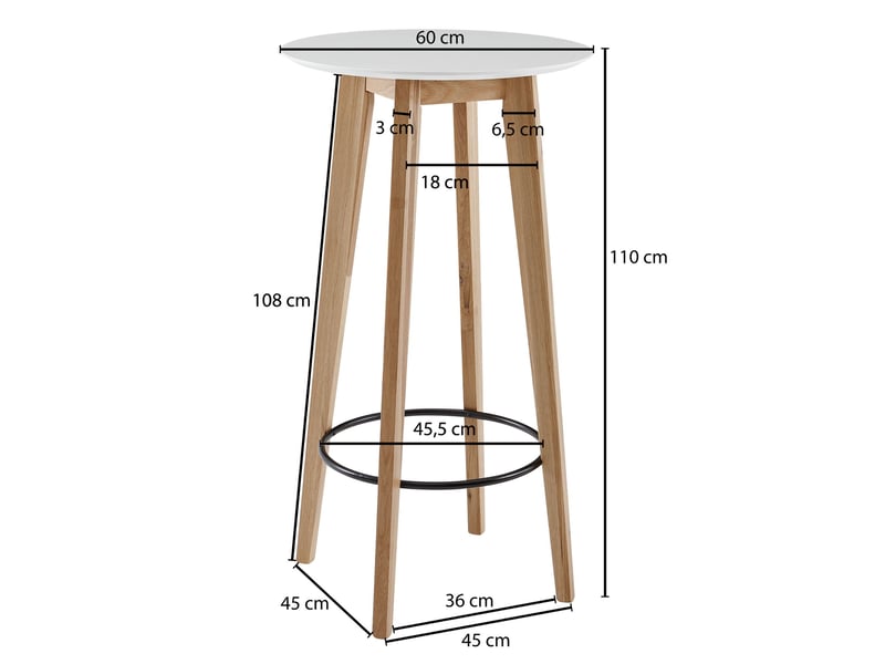  Table de bar ronde 60x110 cm décor blanc et chêne  - Conforama C