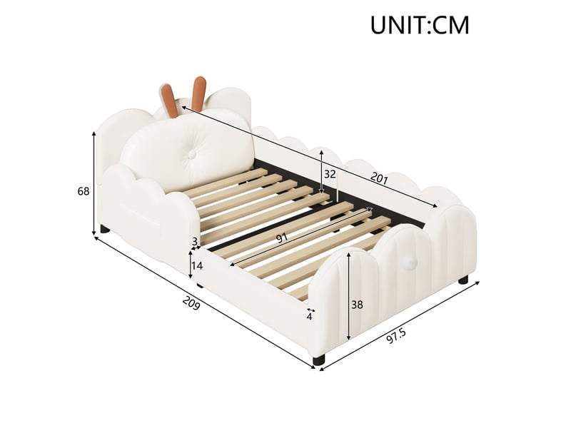  Lit rembourré 90x200 cm – lit simple moderne avec tête de lit et sommier à lattes – mdf et bois – beige CozyNest - Conforama E