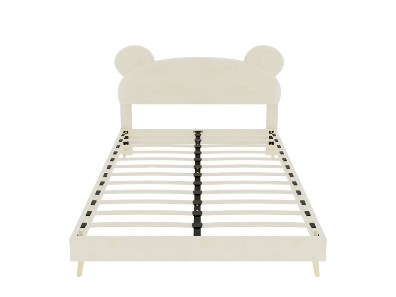  Lit 140x200 cm avec tête de lit ours, base basse, métal, beige  - Conforama A