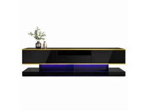 Meuble tv avec 3 tiroirs et éclairage led pour salon 180×38×45 cm en panneaux de particules noir et doré