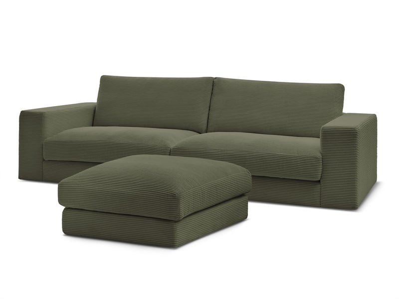 Bobochic canapé droit fixe 3 places leonard velours côtelé avec pouf vert clair LEONARD - Conforama A