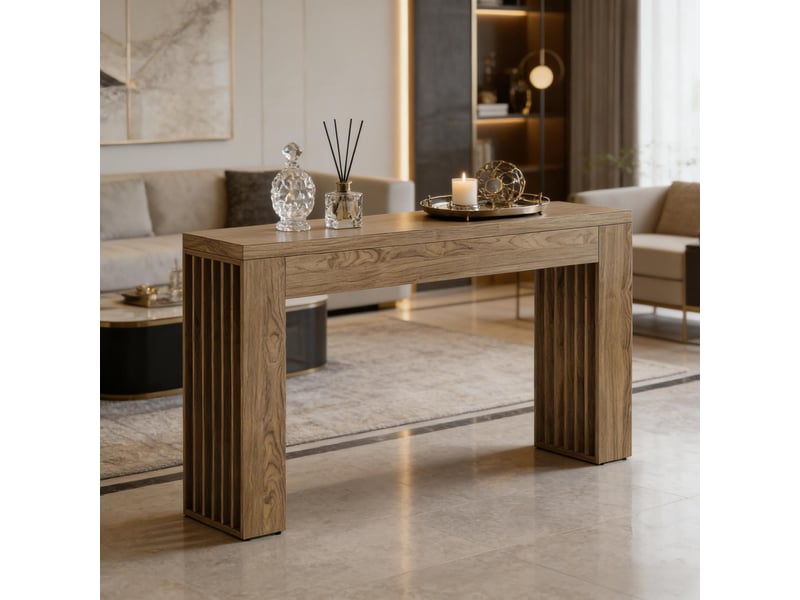  Console de style ferme 150 cm en mdf avec plateau spacieux pour entrée salon, salle à manger et décor marron  - Conforama B