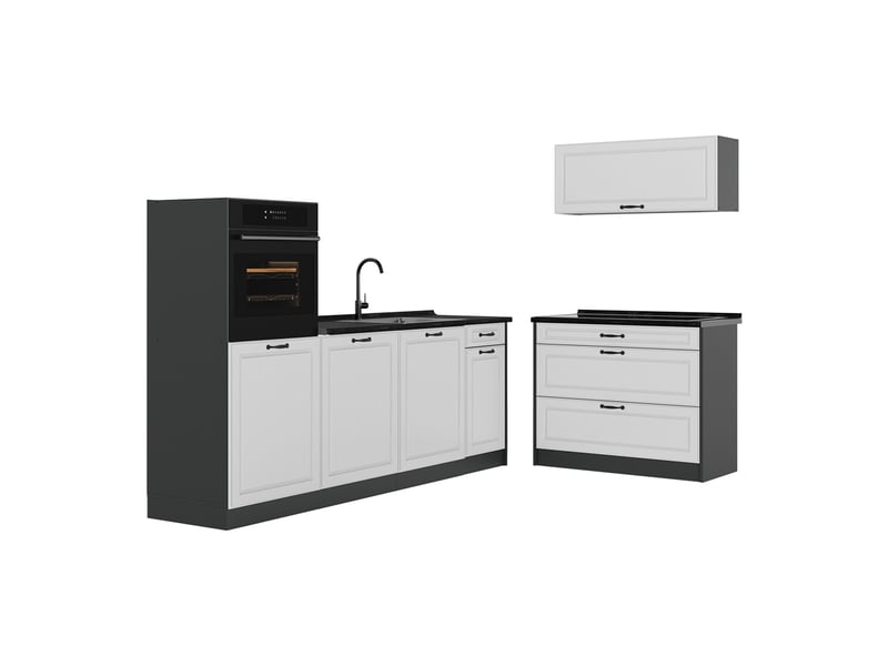 Vicco cuisine, blanc campagneanthracite, 220cm plan de travail anthracite  - Conforama A
