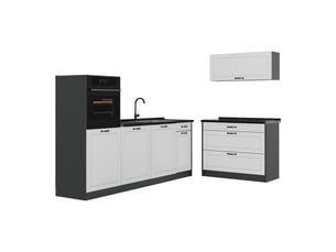 Vicco cuisine, blanc campagneanthracite, 220cm plan de travail anthracite