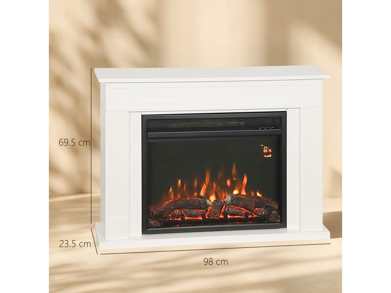  Cheminée électrique à 5 niveaux de flamme, télécommande et minuterie, 98 x 23,5 x 69,5 cm, noir et blanc  - Conforama C