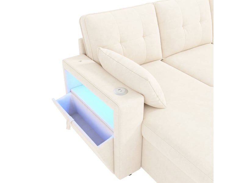  Canapé d’angle en u convertible 4 places en chenille beige, 273 cm, led et coffres IKSETERA TRADING LTD - Conforama W