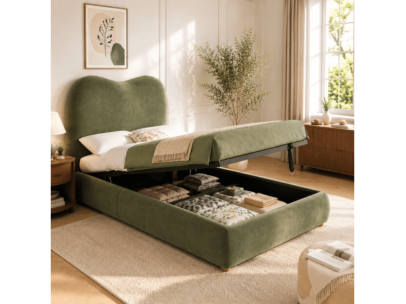  Lit coffre enfant 90x200 cm avec sommier à lattes, velours vert  - Conforama C