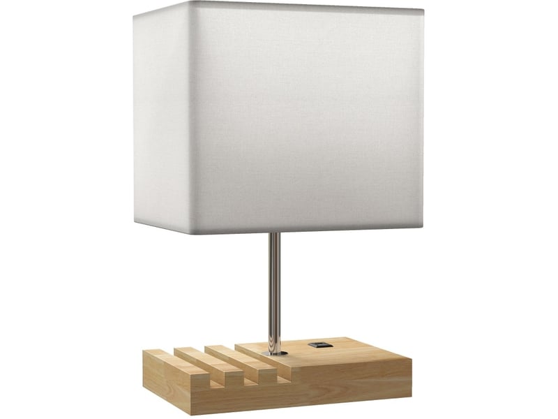  Lampe de chevet 25x20x40,5 cm ports usb-a et usb-c bois blanc  - Conforama A