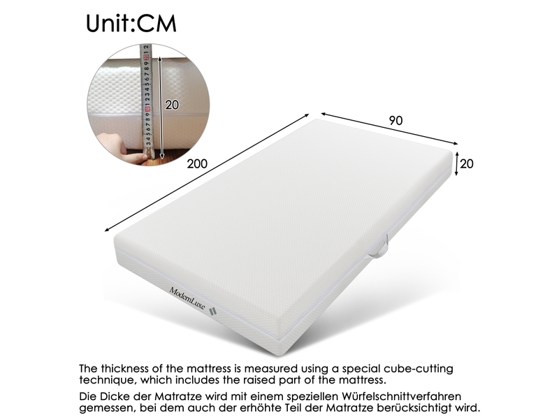 Matelas en mousse froide 90x200 cm,fermeté h2h3 réversible,7 zones de confort,housse déhoussable lavable,20 cm,blanc - Conforama C