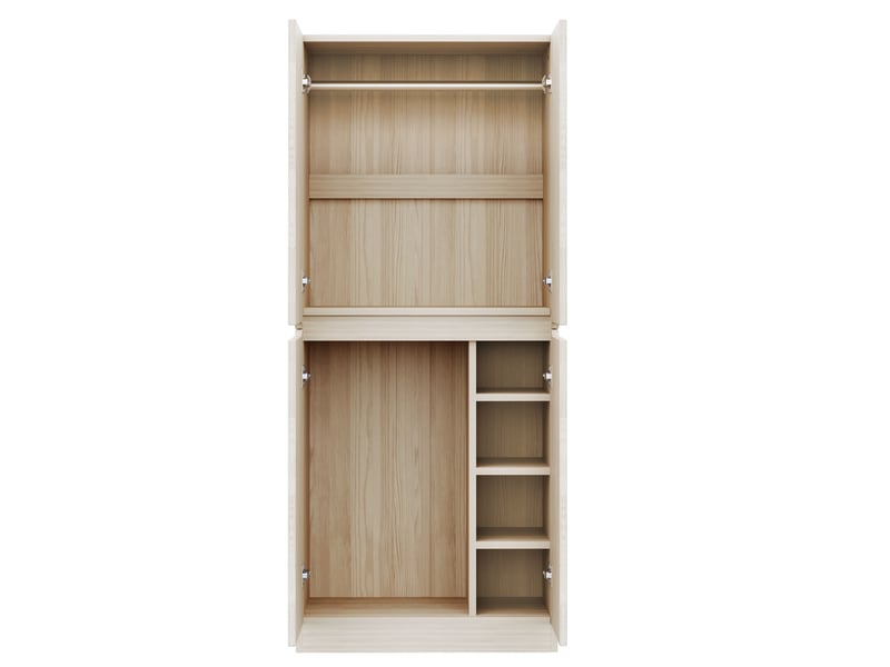  Armoire 2 portes 70x40x170 cm, rangement optimisé avec grand compartiment bas, bois, métal et mdf, blanc et bois naturel  - Conforama A