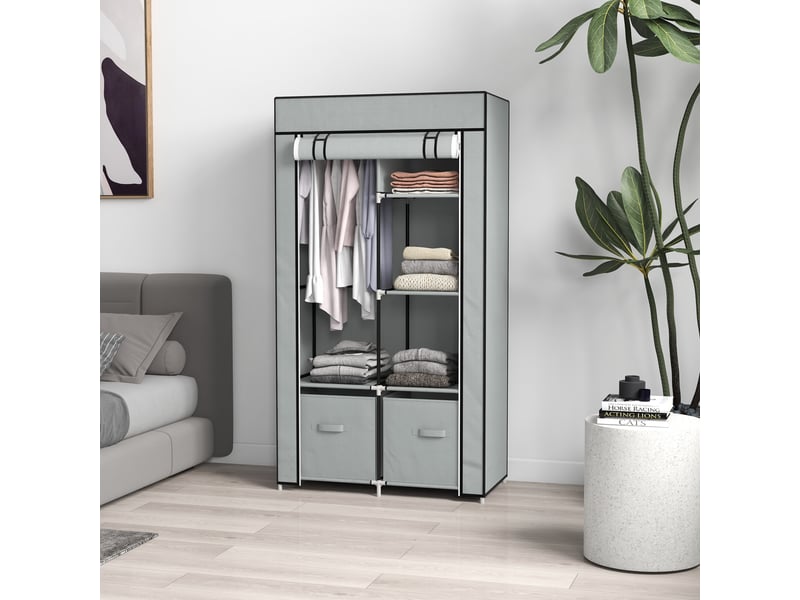  Armoire en tissu, 1 tringle, 2 tiroirs, 83 x 42,5 x 162,5 cm, grise  - Conforama D