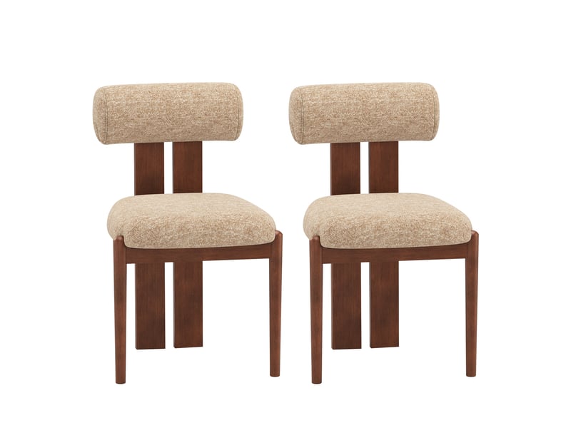 Smartue lot de 2 chaises de salle à manger modernes en tissu marron avec dossier cylindrique et pieds en bois noyer - Conforama A