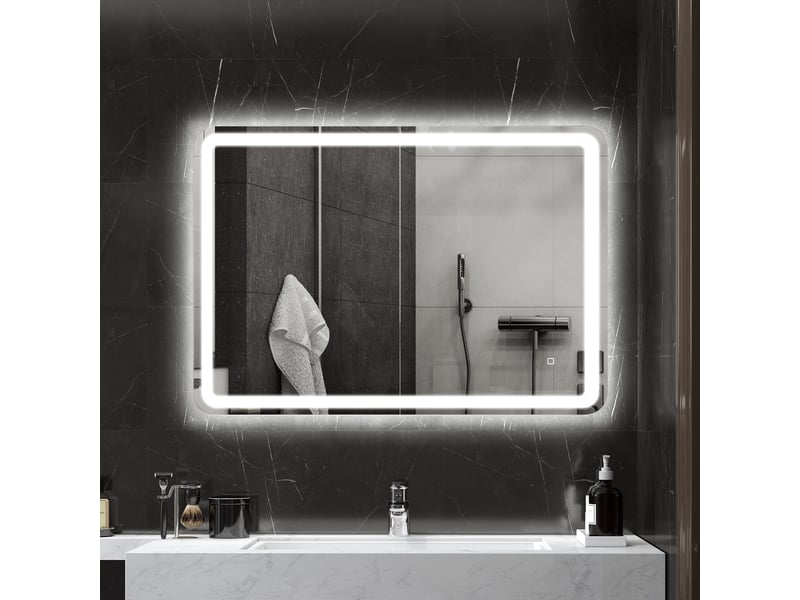  Miroir de salle de bain avec éclairage led 70 x 100 cm, 3 couleurs de lumière, luminosité réglable, fonction antibuée, fonction mémoire, ip44  - Conforama C