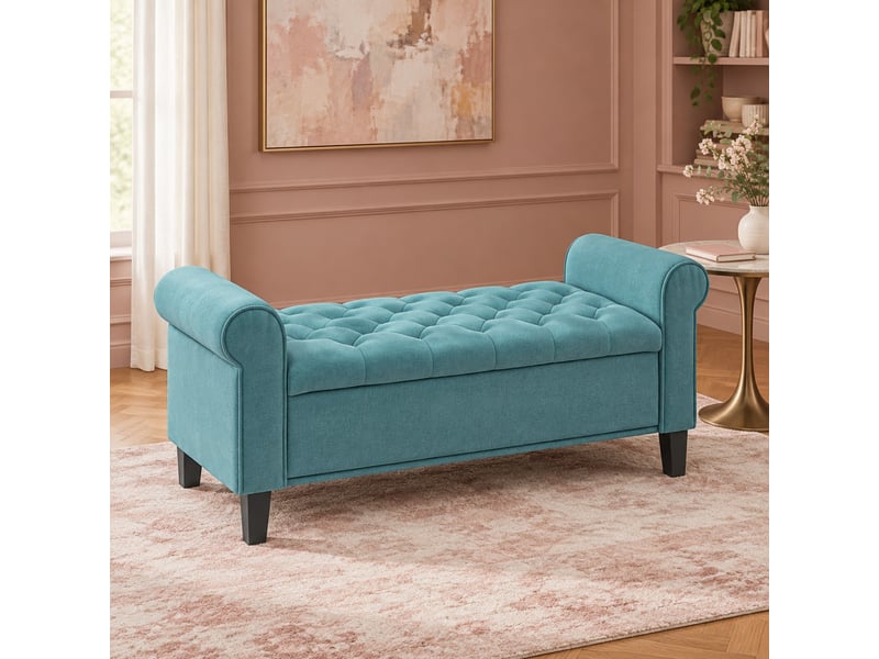  Banc de rangement en polyester aspect velours vert 126 x 48,5 x 57 cm  - Conforama D