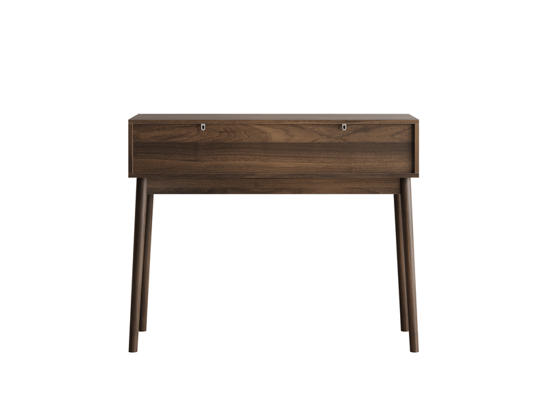  Bureau console 100x35x80 cm avec 2 tiroirs en mdf couleur marron, design simple  - Conforama E
