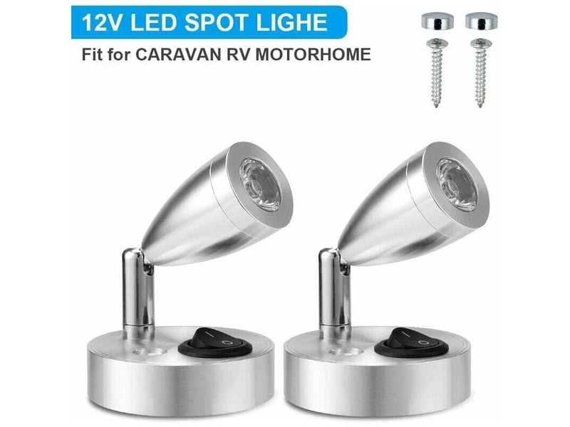  Lot de 2 lampes de lecture à spot led 12v, 3000k, 3w lumière chaude (argent) - rw  - Conforama A