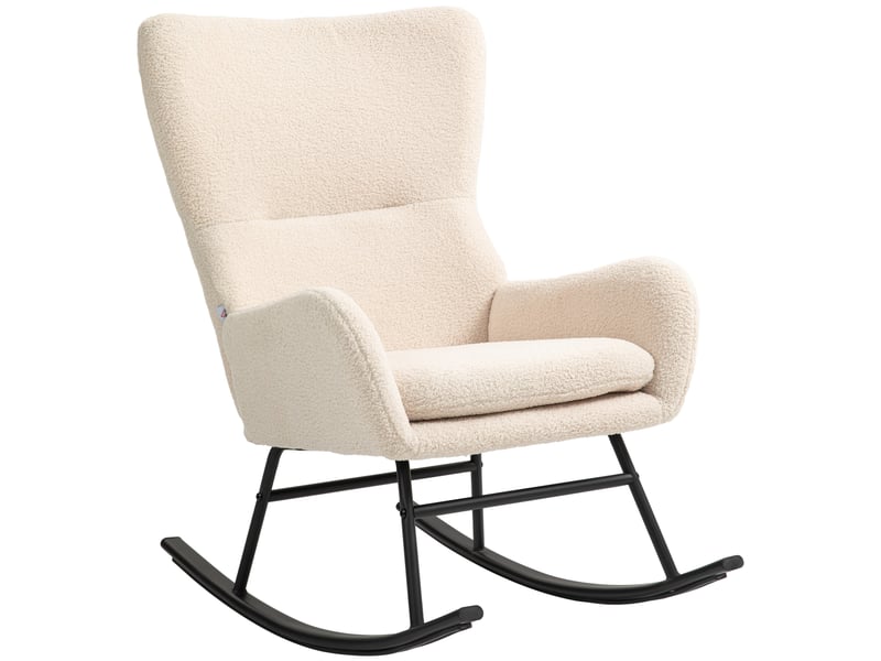  Fauteuil à bascule, chaise à bascule, avec assise de 10 cm d'épaisseur, pieds incurvés en acier, beige et noir  - Conforama A
