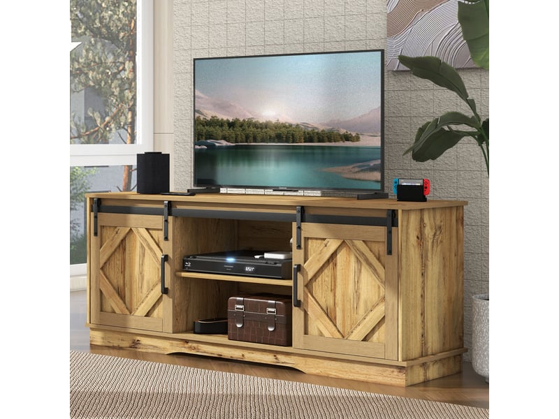 Meuble tv marron rustique avec portes coulissantes 150 x 40 x 60 cm - Conforama C