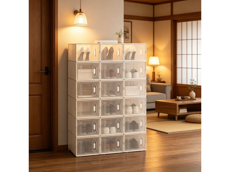  Boîtes rangement modèle modular, 18 pièces empilables, chaussures, livres, jouets, salle de bain  - Conforama E