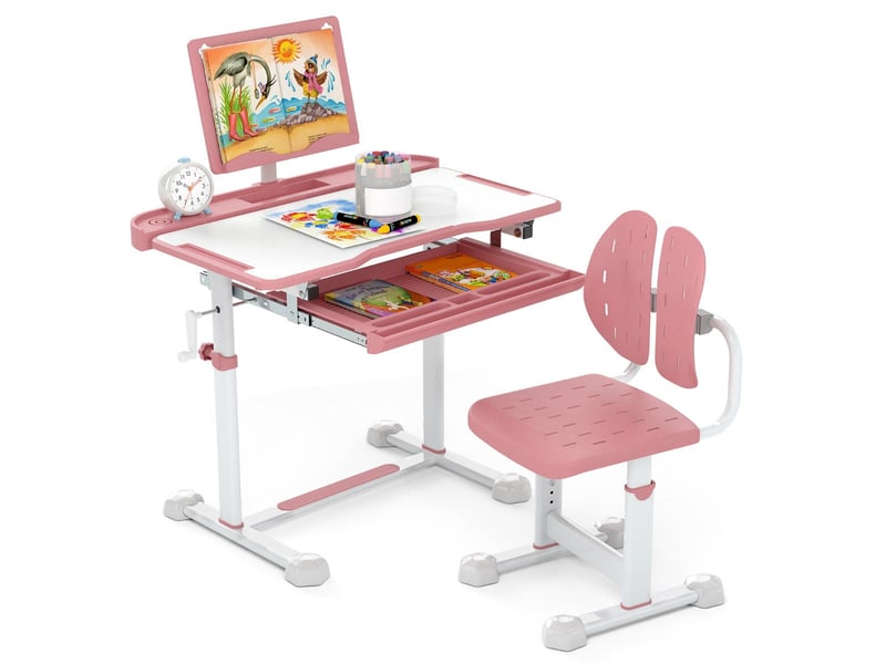 Ensemble de bureau et chaise pour enfant 80 x 50 x 83-99 cm hauteur réglable ergonomique style contemporain en mdf rose 20_0011852  - Conforama A