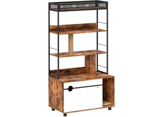 Meuble litière 2-en-1 80 x 48 x 152 cm – marron rustique – 3 étagères, griffoir et porte abattante