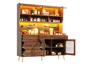 Buffet moderne avec éclairage led et contrôle par application, colonne de rangement étroite pour cuisine et séjour,(145 x 39 x 171 cm), noyer