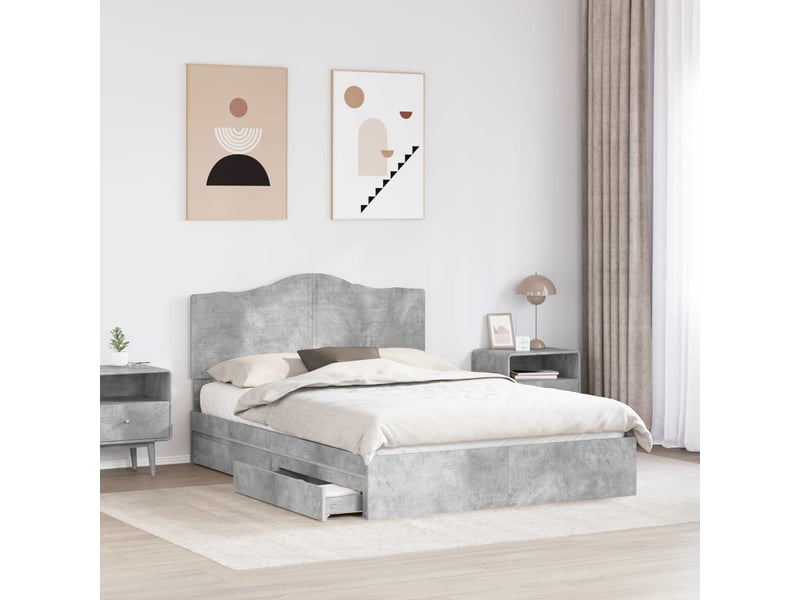  Lit double- lit adulte -  lit de rangement gris béton 150 x 200 cm bois d'ingénierie  - Conforama B