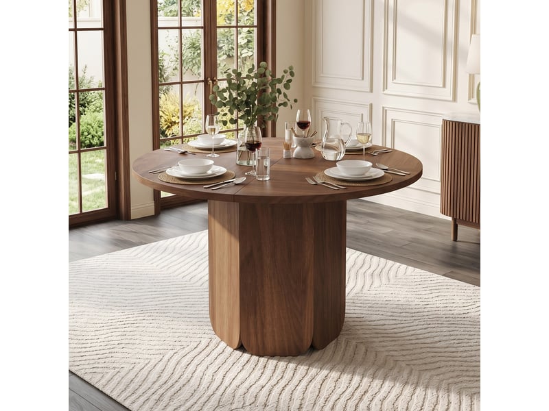 Table à manger ronde 120 x 120 cm, 4-6 personnes, style scandinave, noyer, sans chaises Jamama eleni - Conforama B