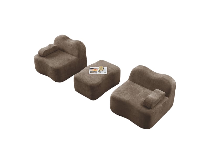  Canapé modulable 2 places en velours marron, canapé d'angle sans dossier avec ottoman et rangement intégré pour salon moderne  - Conforama A