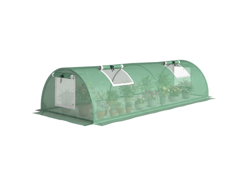  Mini serre de jardin mini serre tunnel à tomates 200 x 80 x 45 cm acier pe anti-uv 4 portes en filet enroulables vert  - Conforama A