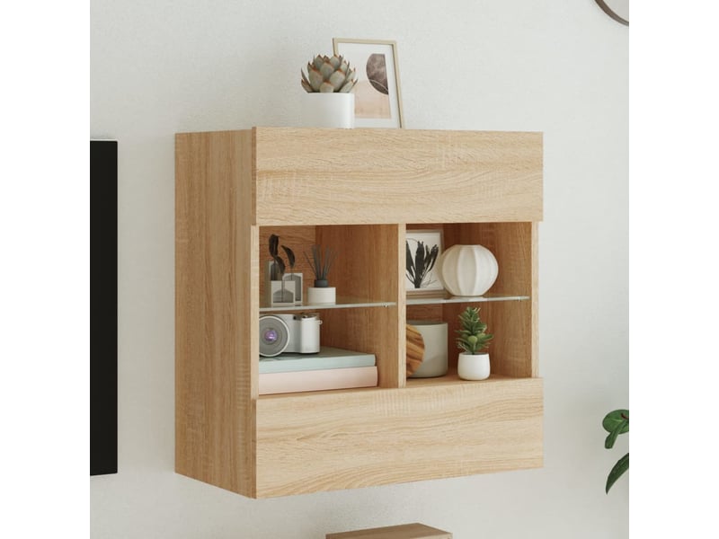  Meuble tv - banc tv - meuble de rangement mural avec lumières led chêne sonoma 58,5x30x60,5 cm  - Conforama B