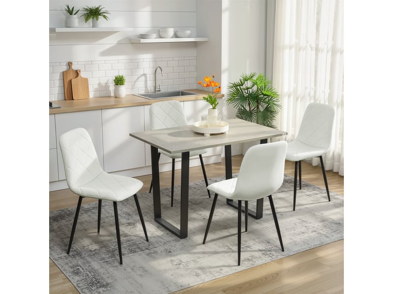  Lot de 4 chaises de salle à manger rembourrées avec dossier haut, pieds en acier et tissu effet velours, crème  - Conforama R