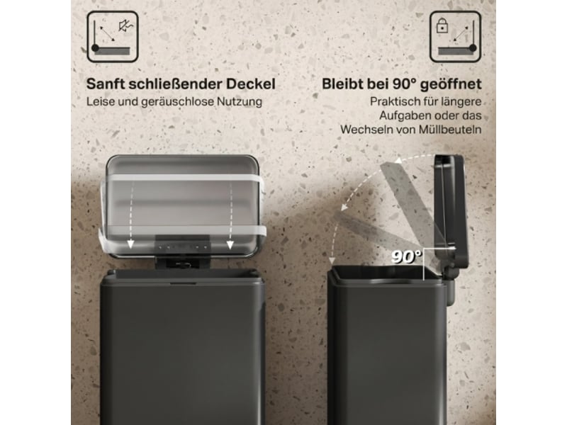  Poubelle à pédale 20 l noire mate, couvercle soft-close, bac intérieur amovible, 34,2x30,6x44,2 cm  - Conforama B
