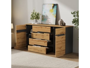 Buffet 2 porte(s)  4 tiroir(s) PEXCHO  - 160 cm coloris noir 