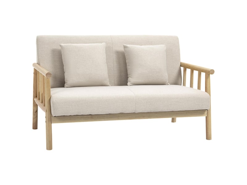  Canapé 2 places en tissu aspect lin et bois massif 123 x 69 x 74 cm beige  - Conforama A