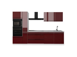 Vicco cuisine, rouge brillantblanc, 310cm plan de travail marbre